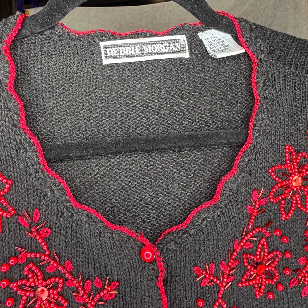 Vtg Debbie Morgan Floral Embroidered Cardigan‎ L Cottagecore Cozi